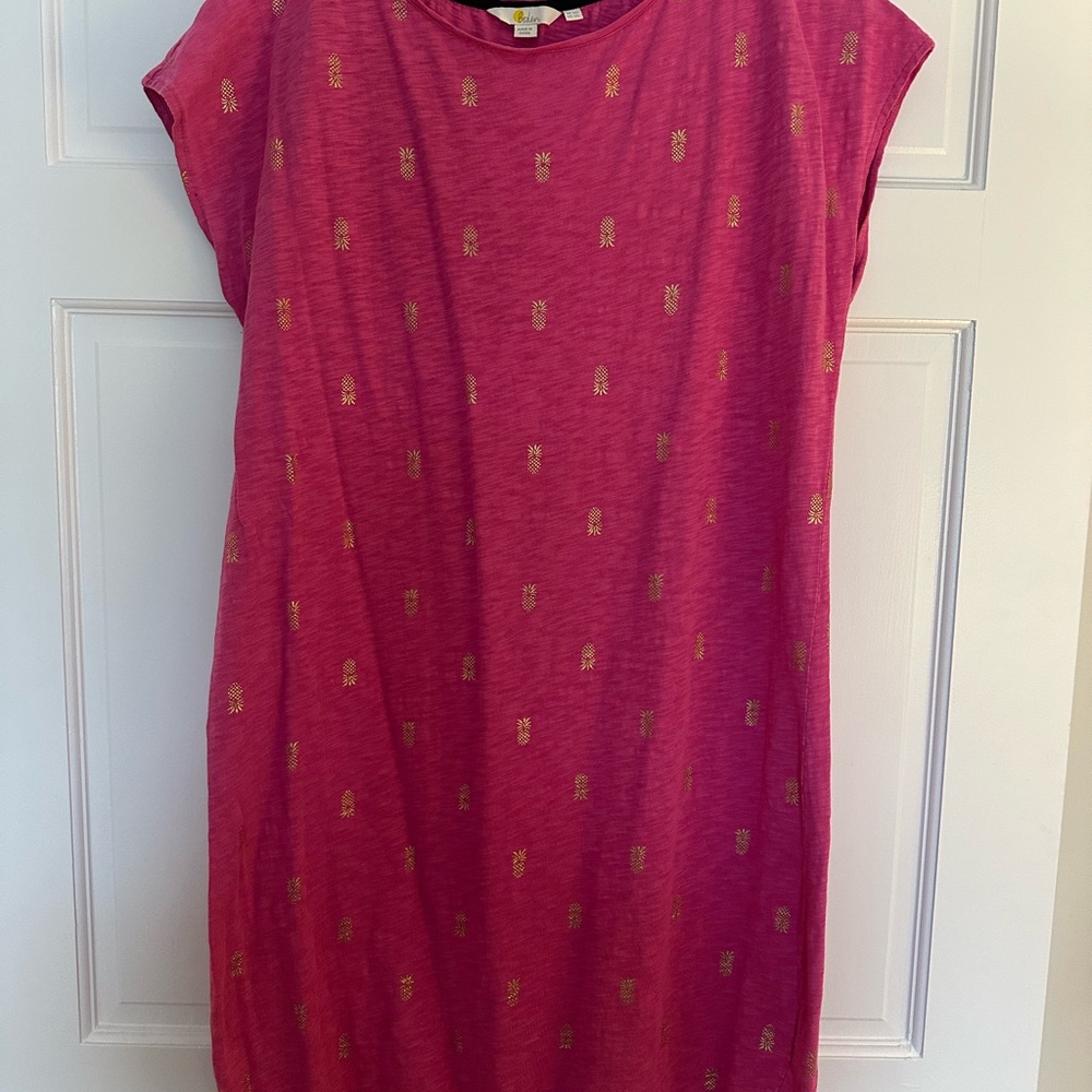 Boden Pink Dress with Gold Pineapple Accents